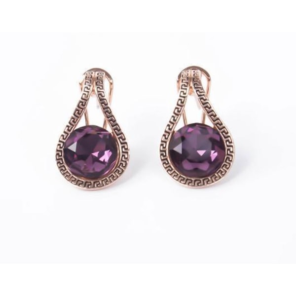 Necklace & earring set purple crystal water drop pendants Rose Gold one size