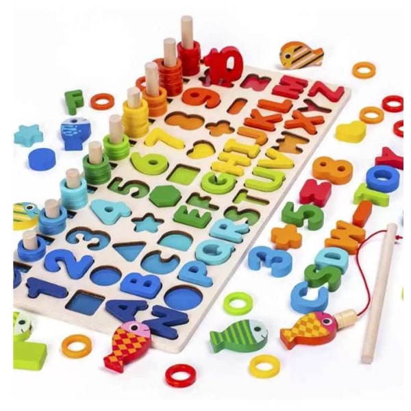 Førskole pædagogisk trælegetøj ABC bogstaver/tal/former, gaver kids Educational toy (Small) one size 0744 | kids Educational (Small) | one size | Fyndiq