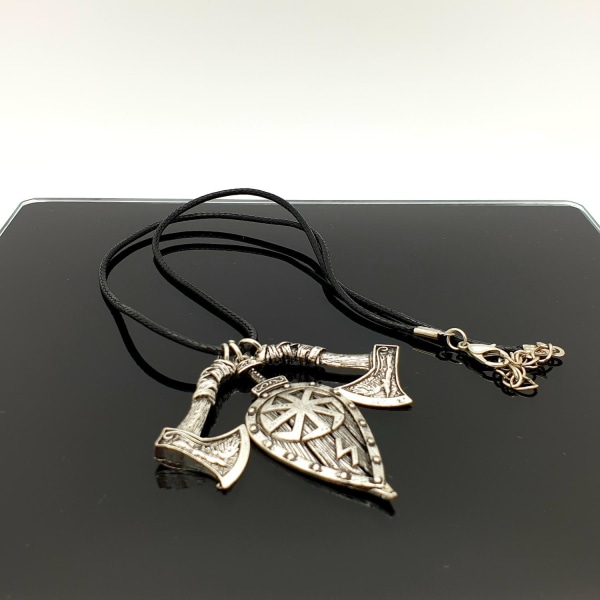 Sköldsvärd yxa raven vikinghänge Wicca Pagan halsband Silver one size