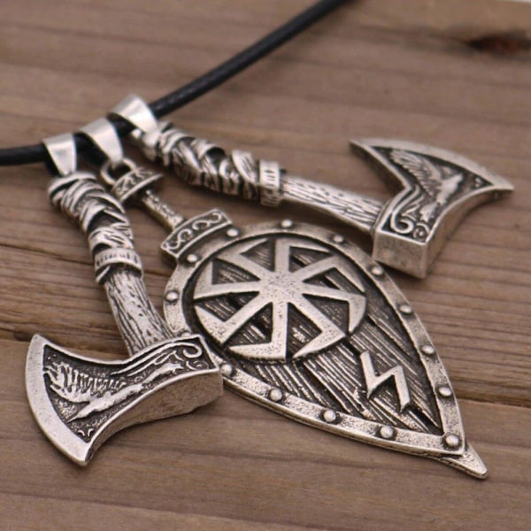Sköldsvärd yxa raven vikinghänge Wicca Pagan halsband Silver one size