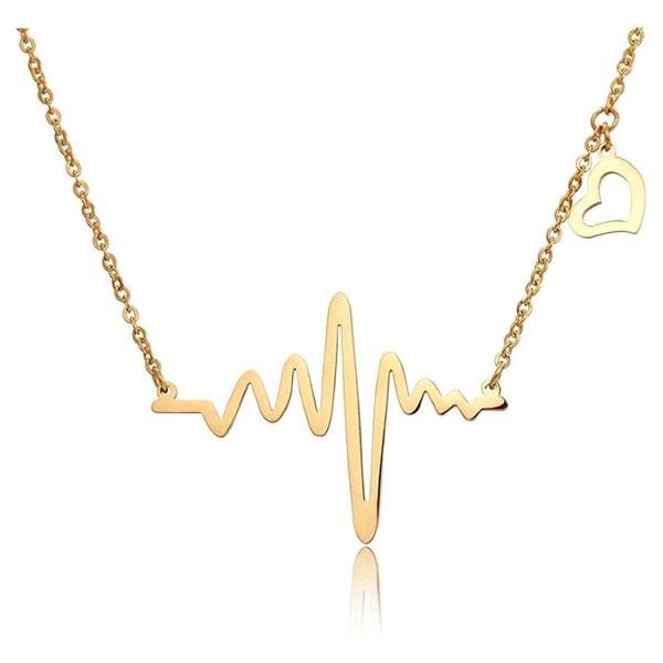 Heartbeat necklace heart electrocardogram pendant Gold one size