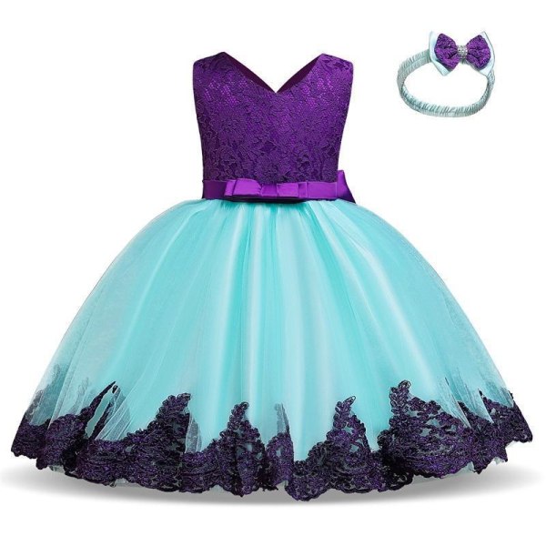 Prinsess fest klänningar med fluga och pannband 100 cm one size
