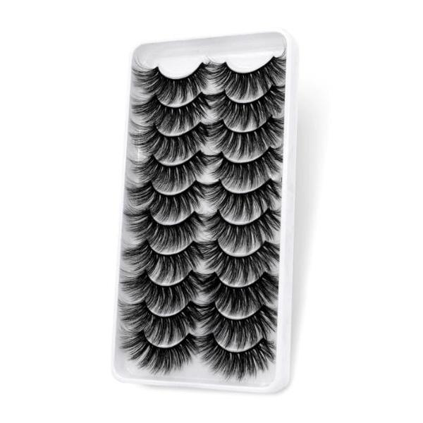 10-pair false eyelashes - 3D faux mink (3D-126) + Gift Black one size