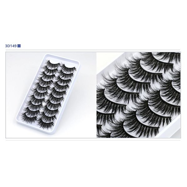 10-pair false eyelashes - 3D faux mink (3D-149) + Gift Black one size