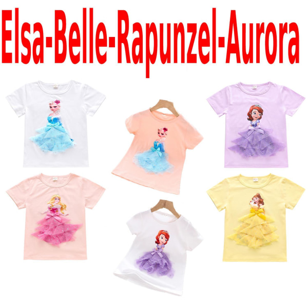 Prinsesse sommer 3D T-shirts & bukser-Elsa-Belle-Rapunzel-Aurora Elsa orange 120 cm one size