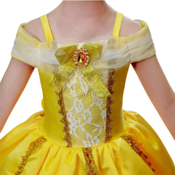 Prinsesse Belle kjole Skønheden og udyret  + 8 ekstra tilbehør 120 cm one size