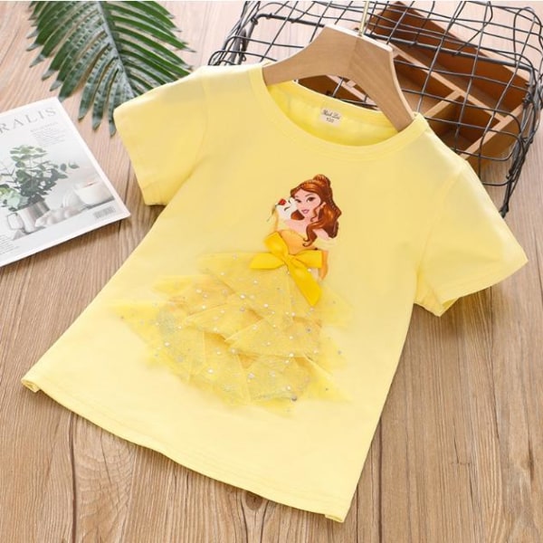 Princess sommar 3D T-shirts & byxor-Elsa-Belle-Rapunzel-Aurora Belle yellow 140 cm one size