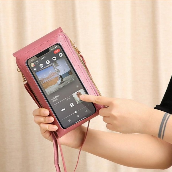 Crossbody skuldertaske til kvinder Mobiltelefon, kortholder pung Pink M