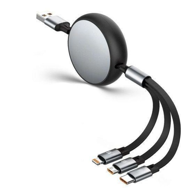 3-i-1 udtrækkeligt kabel - Lightning, USB-C, Micro USB Black M