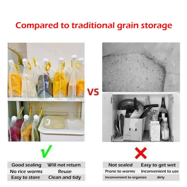 5 pakkauksen Multi-Grain-ruoan säilytyspussit. Transparent 1.5 L