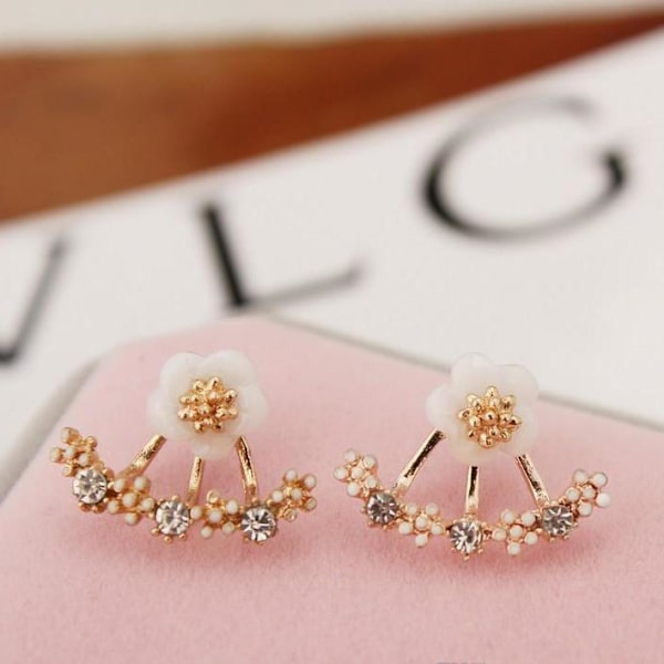 Earring tops studs Daisy flower two sided Pink gold M