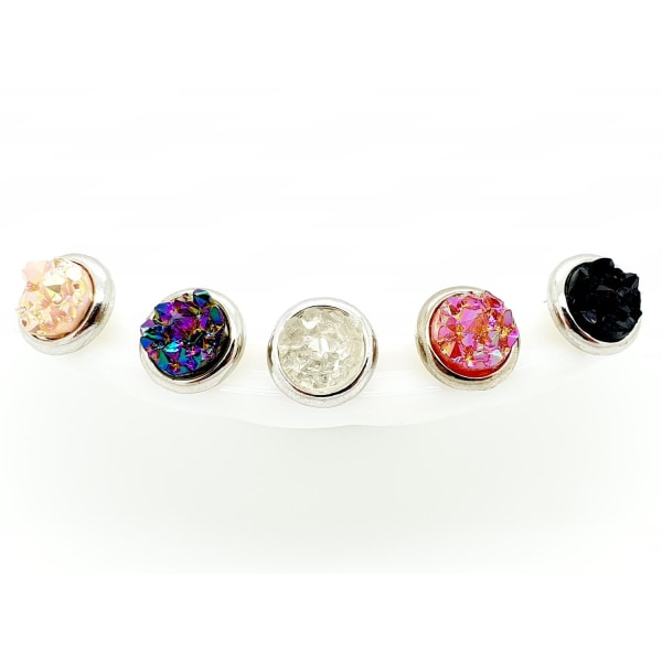 Durzy rock lava crystal shinning stone earring stud round Dark pink M