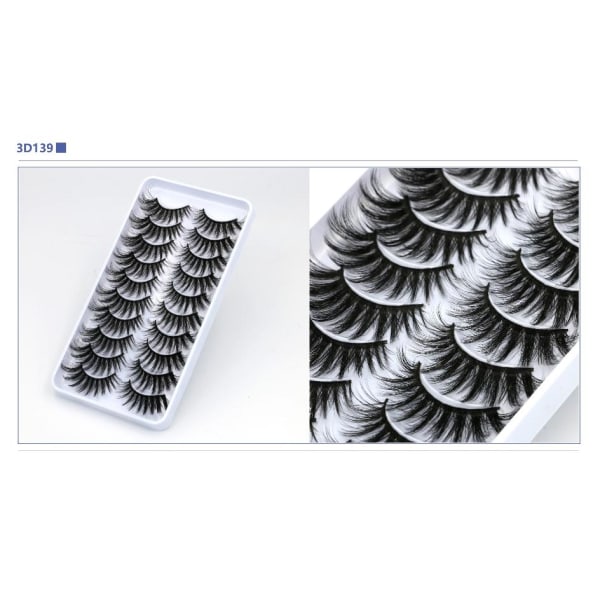 10-pair false eyelashes - 3D faux mink (3D-139) + Gift Black one size