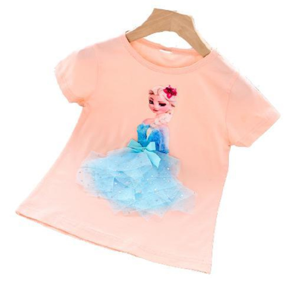 Princess sommar 3D T-shirts & byxor-Elsa-Belle-Rapunzel-Aurora Elsa orange 120 cm one size