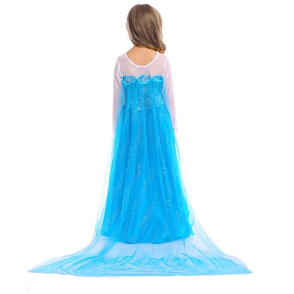 Elsa Frost kjole pige børnekostume + 4 ekstra tilbehør Blue 130 cm