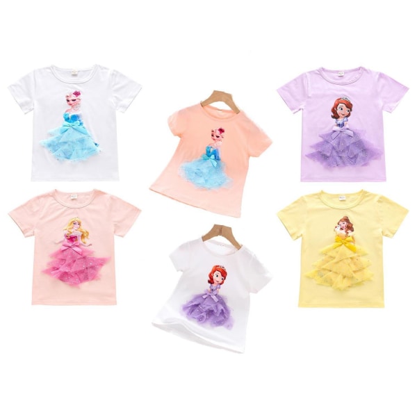 Princess sommar 3D T-shirts & byxor-Elsa-Belle-Rapunzel-Aurora Elsa white 130 cm one size