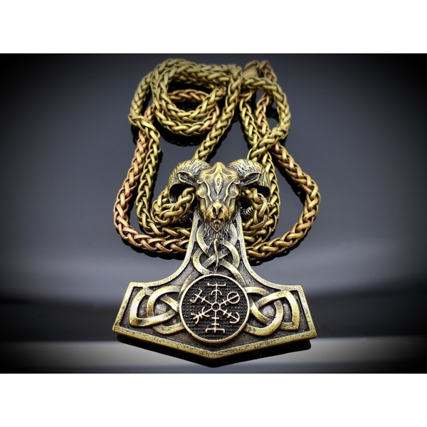 Geit ram thor hammer viking amulett hänge halsband Bronze one size