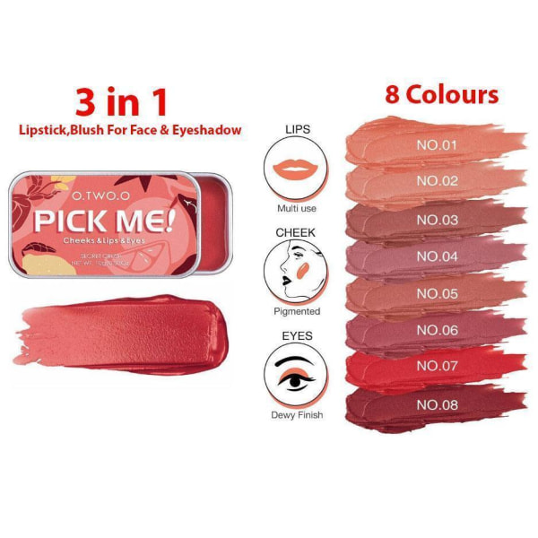 Multifunctional Makeup Palette 3 In 1 Lipstick,Blush & Eyeshadow No 5 Orange one size
