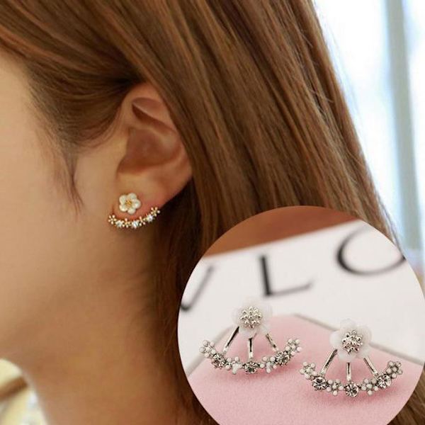 Earring tops studs Daisy flower two sided Gold M