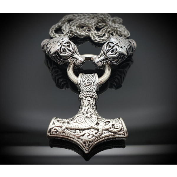 Thor hammare Tiger head viking Mjolnir halsband hänge Thor hammer Tiger head viking neckla one size