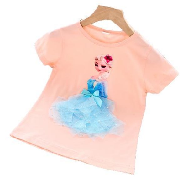 Princess sommar 3D T-shirts & byxor-Elsa-Belle-Rapunzel-Aurora Elsa orange100 cm one size