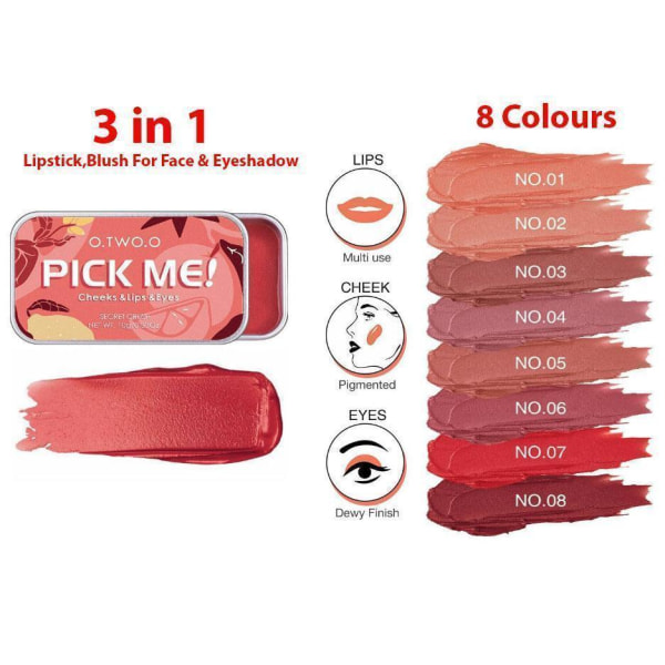 Multifunctional Makeup Palette 3 In 1 Lipstick,Blush & Eyeshadow No 7 Watermelon one size
