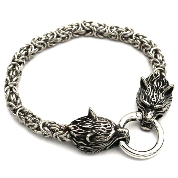 Wolf head viking rustfrit stål armbånd Silver one size