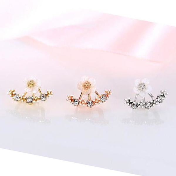 Earring tops studs Daisy flower two sided Gold M