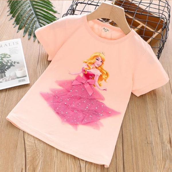 Princess sommar 3D T-shirts & byxor-Elsa-Belle-Rapunzel-Aurora Aurora orange120 cm one size