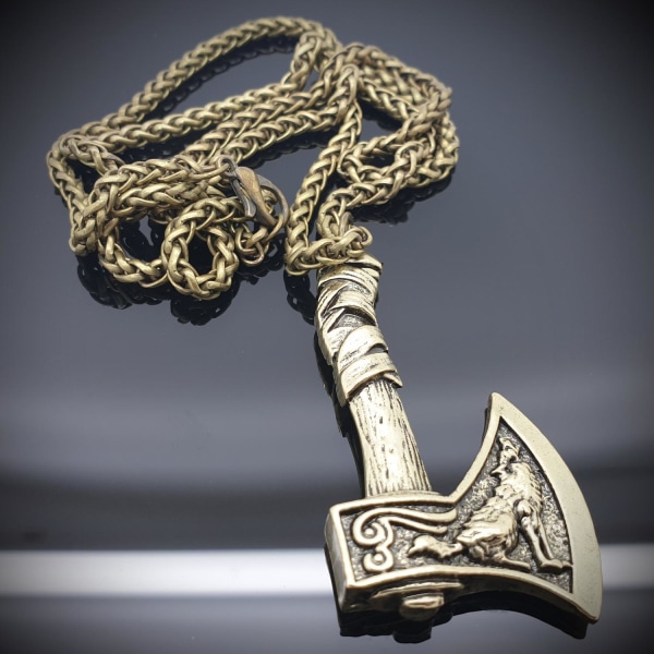 Viking Odin axe varg & korps slaviska  halsband & hänge Bronze one size