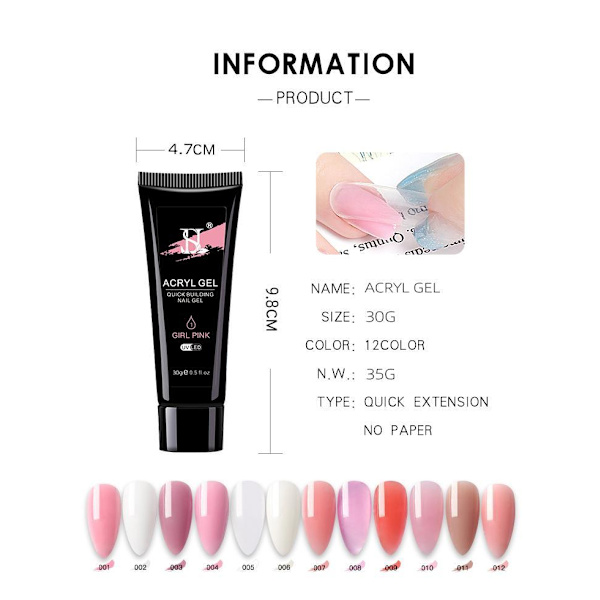 12 st Acrylic Gel - Poly Builder Gel Kit med UV-lampa Set # 3 (30ML) one size