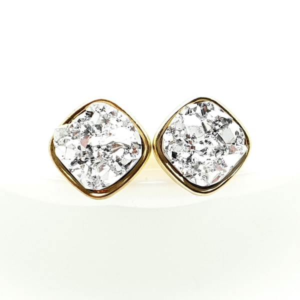 Durzy rock lava crystal shinning stone earring stud square Silver M