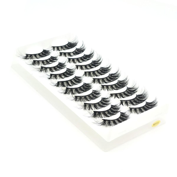 10-pair false eyelashes - 3D faux mink (K-111) + Gift Black one size
