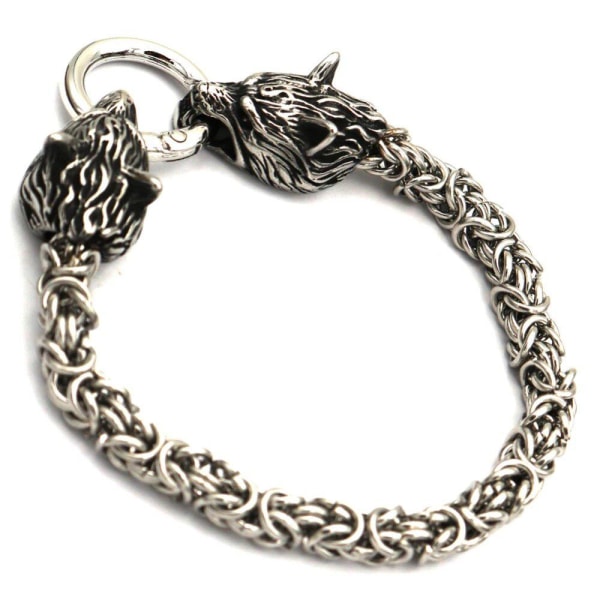 Wolf head viking rustfrit stål armbånd Silver one size