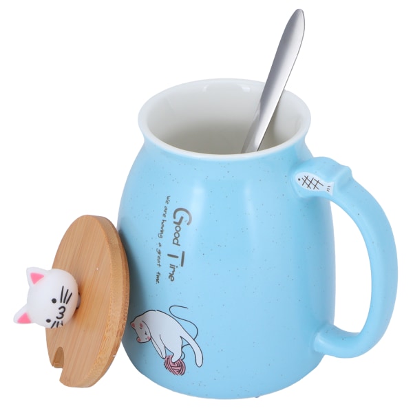 450 ml söt katt keramikmugg mjölk kaffe tekopp med lock sked