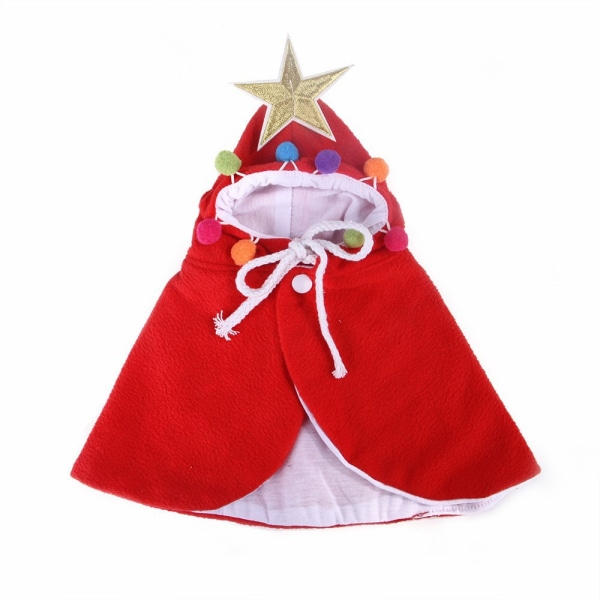 Pet Christmas Costume Puppy Xmas Cloak with Star and Pompoms