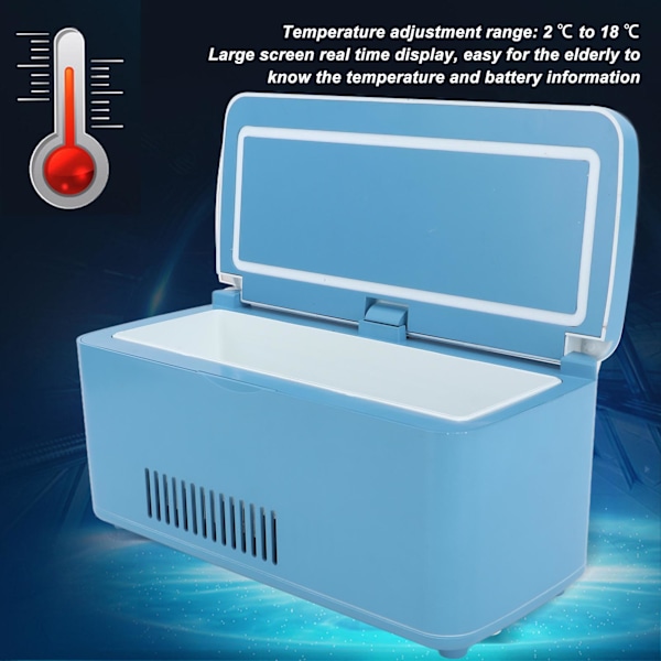 Bärbar kylare för insulin och biologiska reagens, touchkontroll och LED-display kylskåp, håller temperaturen mellan 2-18 grader Celsius, kompakt &