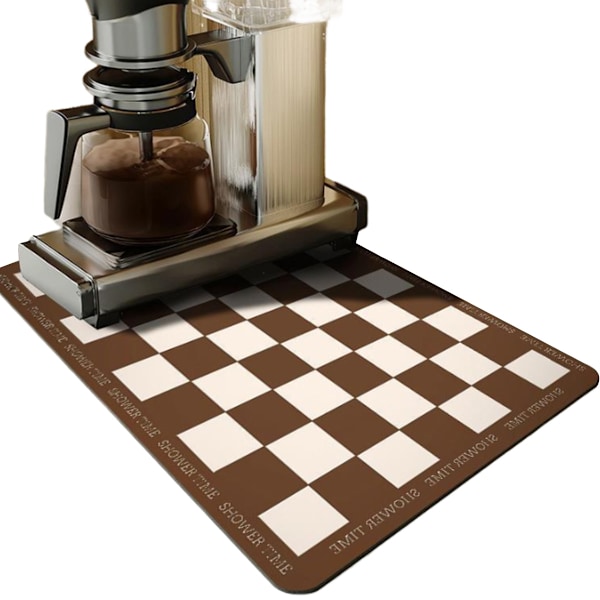 12\"x19\" Kaffebarsmatta för Kaffestationstillbehör och Organizer, Döljer Fläckar Anti-Absorberande Diskmatta för Köksbänk, Söt Kaffebar Brown