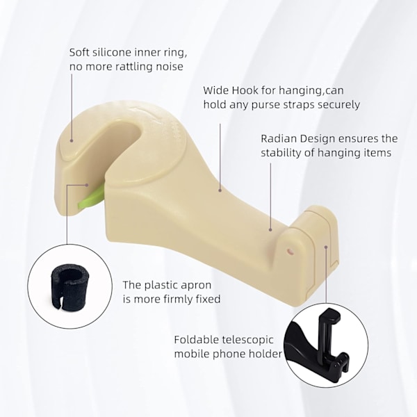 Universal Multifunktionell Bil Baksäte Nackstöd Mobiltelefonhållare Hängare Krok för Väska Handväska Kläder Matvaror (Beige Set om 2) 2-Beige