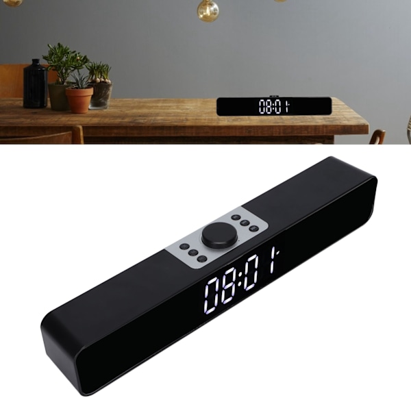 G12 Trådlös Bluetooth Klockradio med LED-Spegeldesign Multifunktionell Soundbar för PC Svart