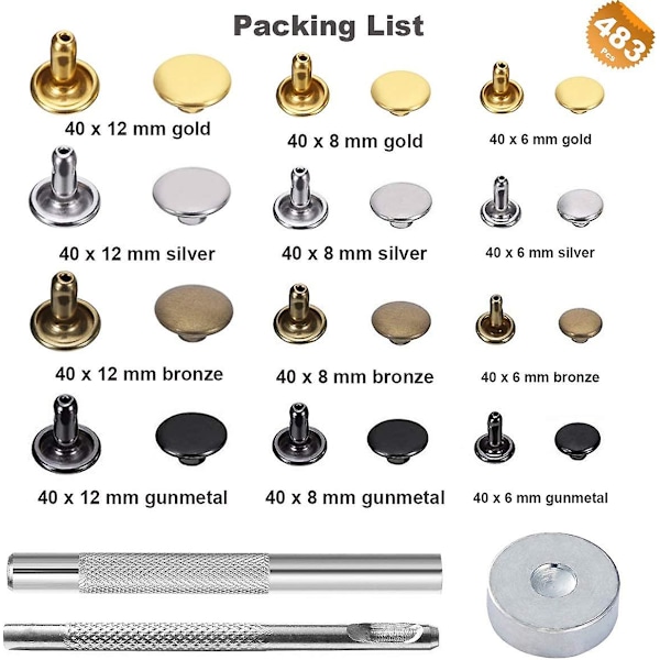 484-delad lädernit med dubbla locknitrör i metall, 3