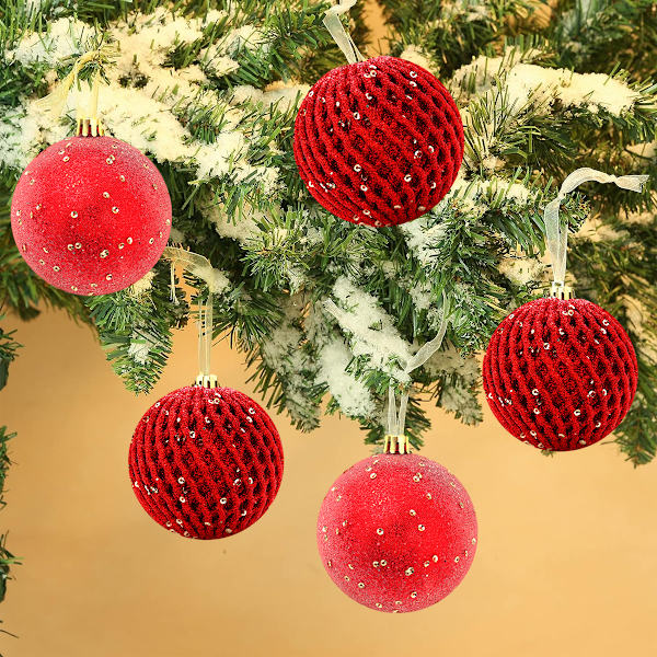 12 pcs Christmas Ball Ornaments 8cm Glitter Sequin Foam Ball