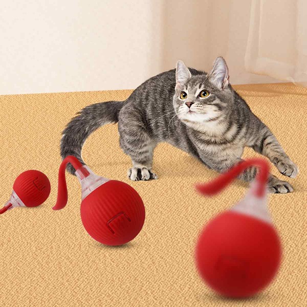 Interaktiv rullande boll, automatisk rullande boll interaktiv kattleksak, automatisk kattleksak, helautomatisk mobil hundleksak, elektrisk boll för hund/katt red