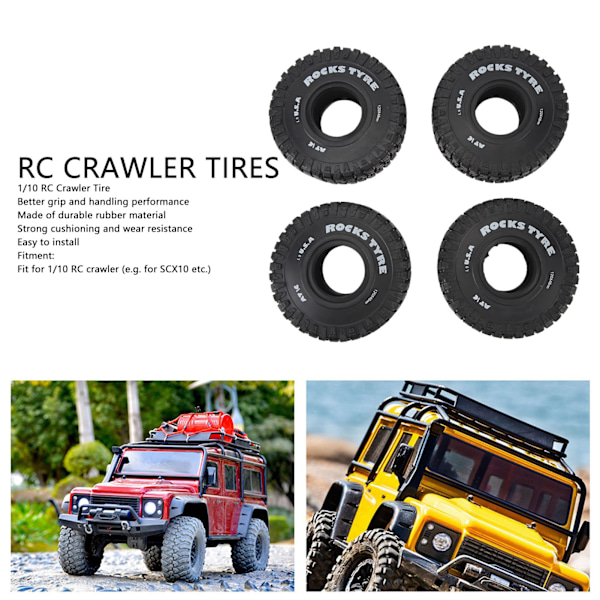 4 st 1/10 RC Crawler Däck Slitstarka Bra Grepp Halkskydd RC Gummihjul Däckset För SCX10