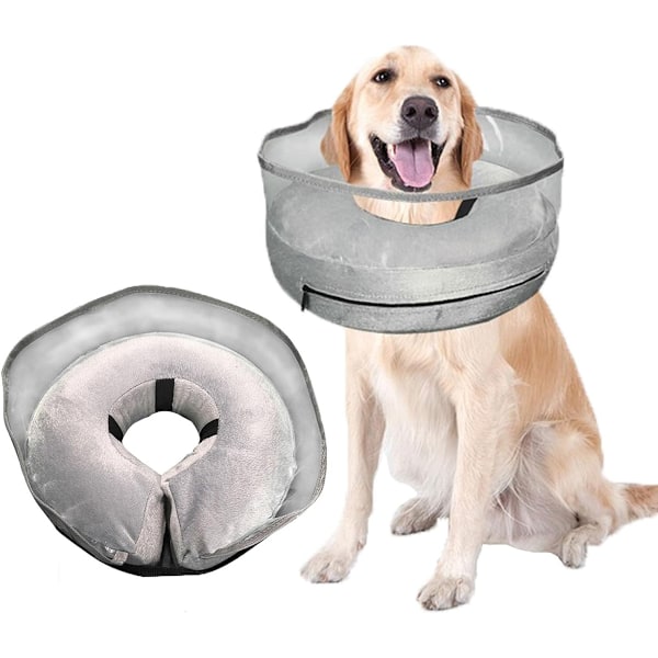Bark Free Hundmunkhalsband, Uppblåsbar Krage för att hindra hunden från att slicka efter operation, Mjuk Hundkrage som Ersättning med Anti-slick Skydd, Skyddande Kudde L