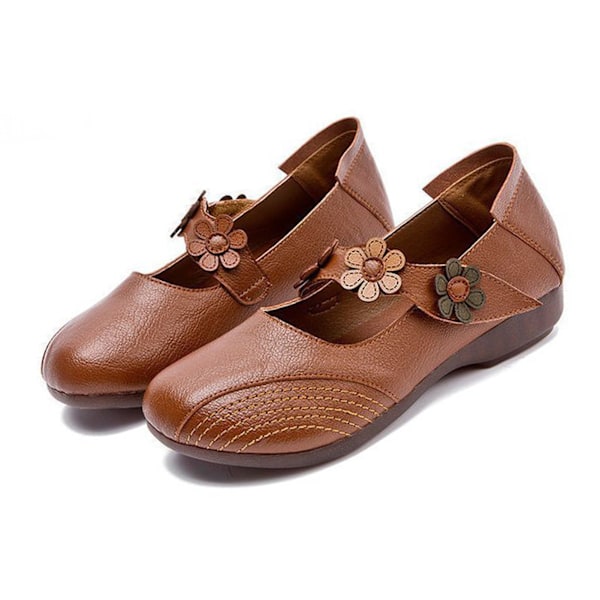 Dam Läderskor Retro Stil Bekväm Böjd Stabil Klack Bred Tåhätta Dam Slip On för Hemma Utomhus Kontor Mörkbrun 37 EU Storlek
