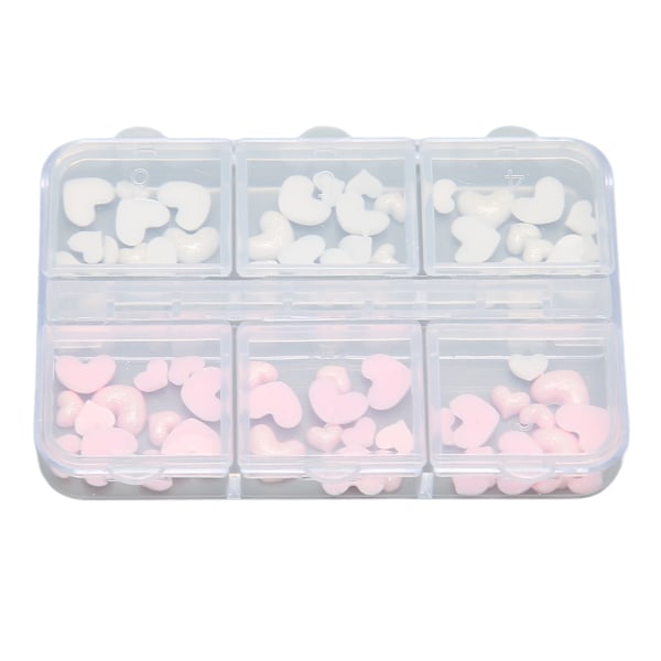 3D Hjärta Nageldekoration Rosa och Vit Flera Storlekar Resin Manikyr Nageltillbehör