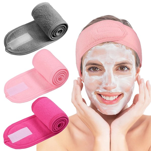 Justerbart ansiktsband Makeup pannband för ansiktstvätt, 3 st