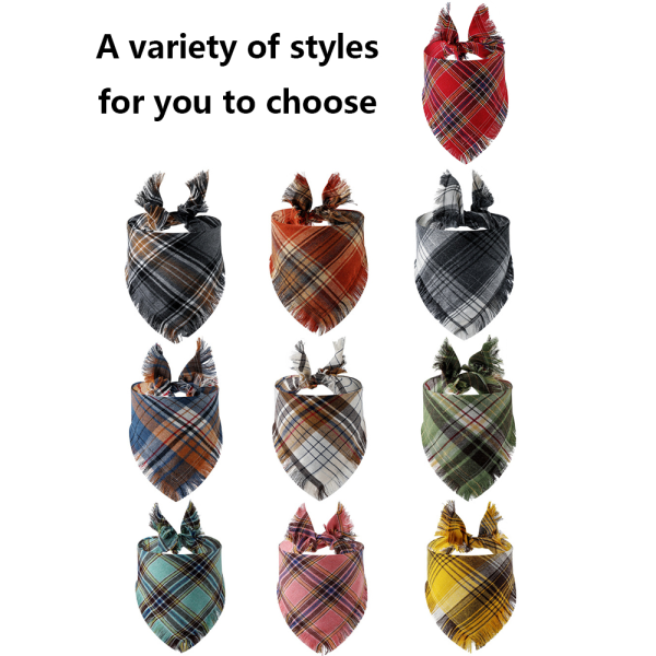 Plaid Dog Bandanas, 2 PCS Reversible Triangle Dog Scarf with