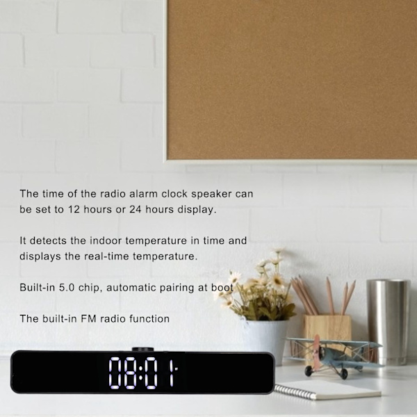 G12 Trådlös Bluetooth Klockradio med LED-Spegeldesign Multifunktionell Soundbar för PC Svart